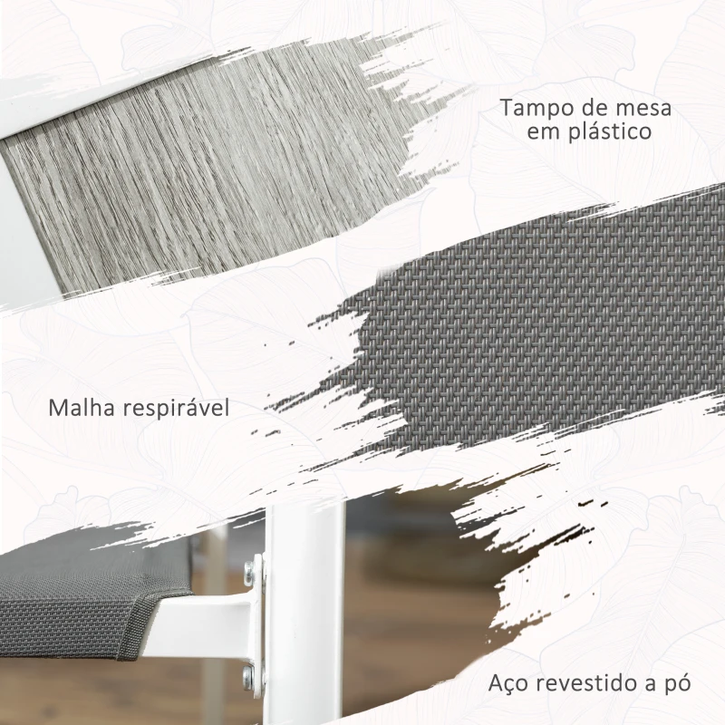 Outsunny Conjunto de Refeição de Jardim de 7 Peças com 1 Mesa e 6 Cadeiras Empilháveis Estilo Moderno Branco e Cinza