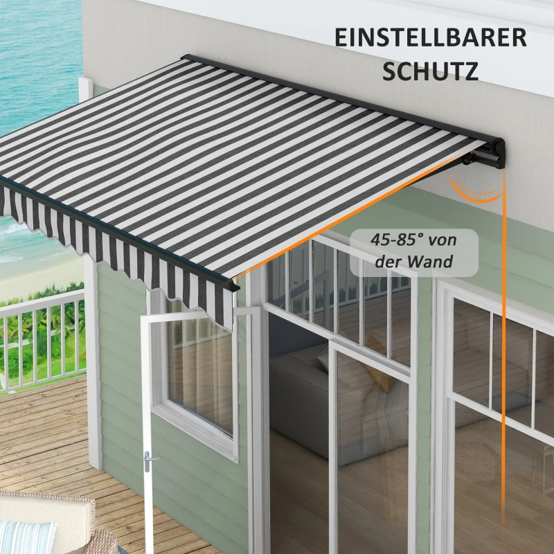 Outsunny Markiza przeciwsłoneczna Markiza tarasowa, odporna na warunki pogodowe, 1 korbka ręczna, 295 x 250 x 150 cm, Szary + Biały
