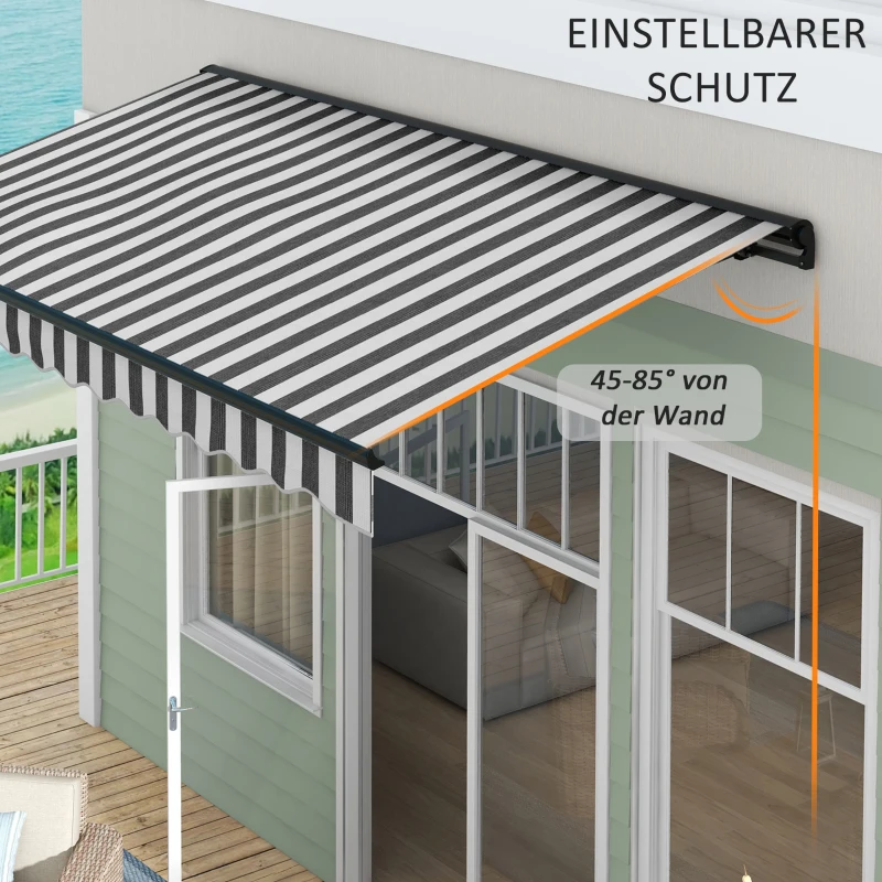 Outsunny Zonwering Terrasluifel, weerbestendig, 1 Handzwengel, 395 x 250 x 150 cm, Grijs + Wit