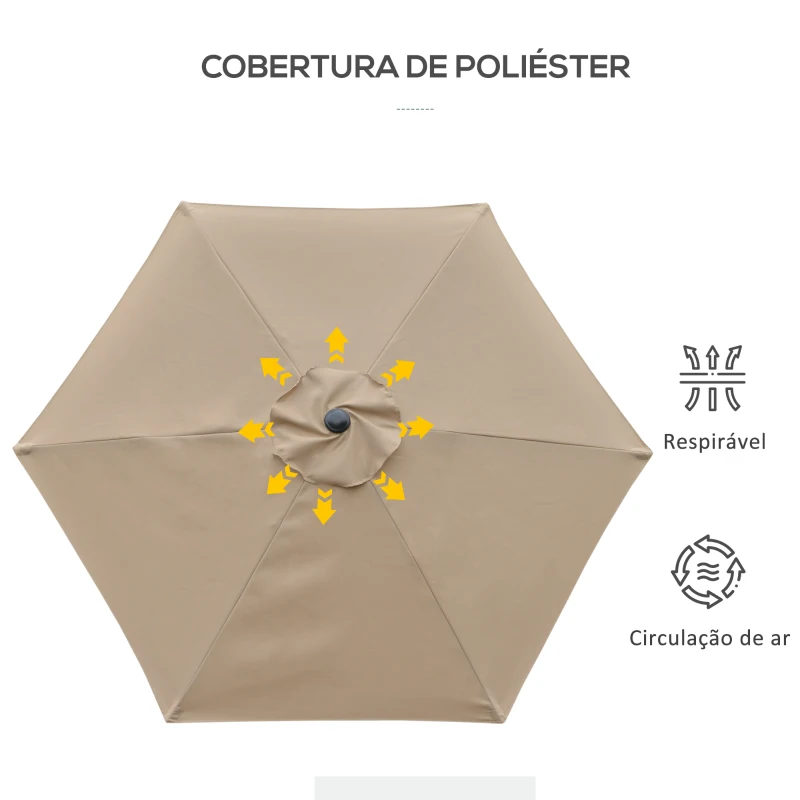 Outsunny Chapéu de Sol de Jardim Ø230x216 cm com Teto Ajustável Abertura Manual Impermeável para Terraço Pátio Piscina Praia Caqui