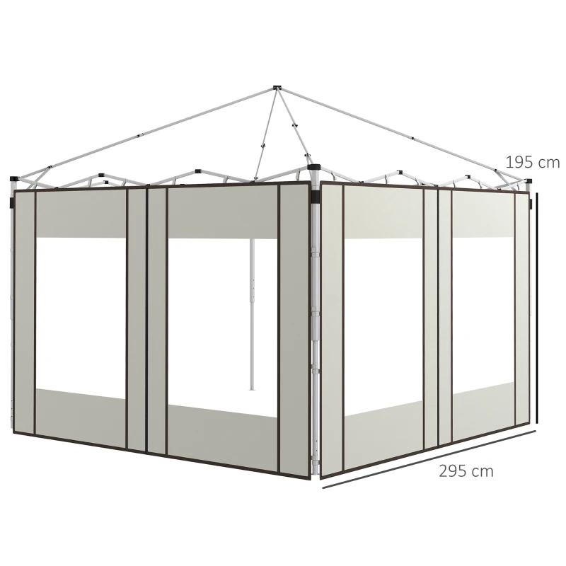 Outsunny Paredes Laterais para Tenda de 2 Painéis 295x195 cm em Tecido Oxford com 2 Janelas para Tendas de 6x3 m 3x3 m Creme