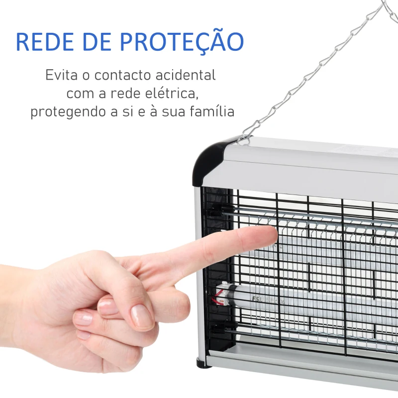 Outsunny Lâmpada Anti-Mosquitos Elétrica 30W Mata Mosquitos Elétrico com Luz UV Efeito 60 m² para Jardim Pátio 48,5x8,5x26,5 cm Prata
