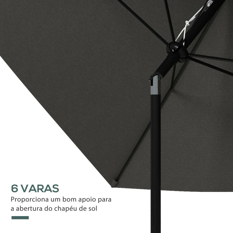 Outsunny Chapéu de Sol de Jardim 300x200x248 cm Proteção UV50+ Inclinável com Teto de Ventilação e Manivela para Terraço Cinza Escuro
