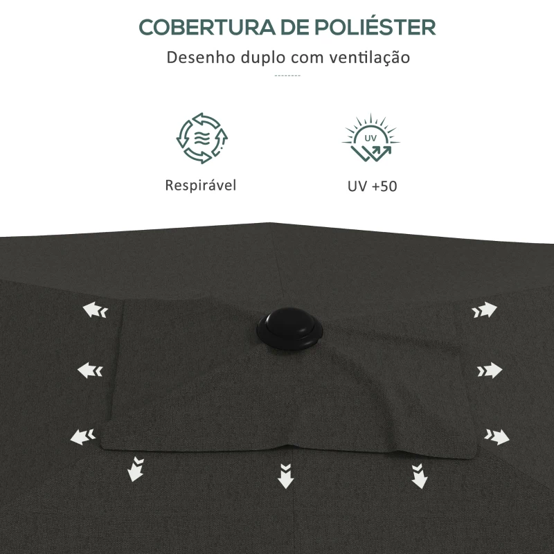 Outsunny Chapéu de Sol de Jardim 300x200x248 cm Proteção UV50+ Inclinável com Teto de Ventilação e Manivela para Terraço Cinza Escuro
