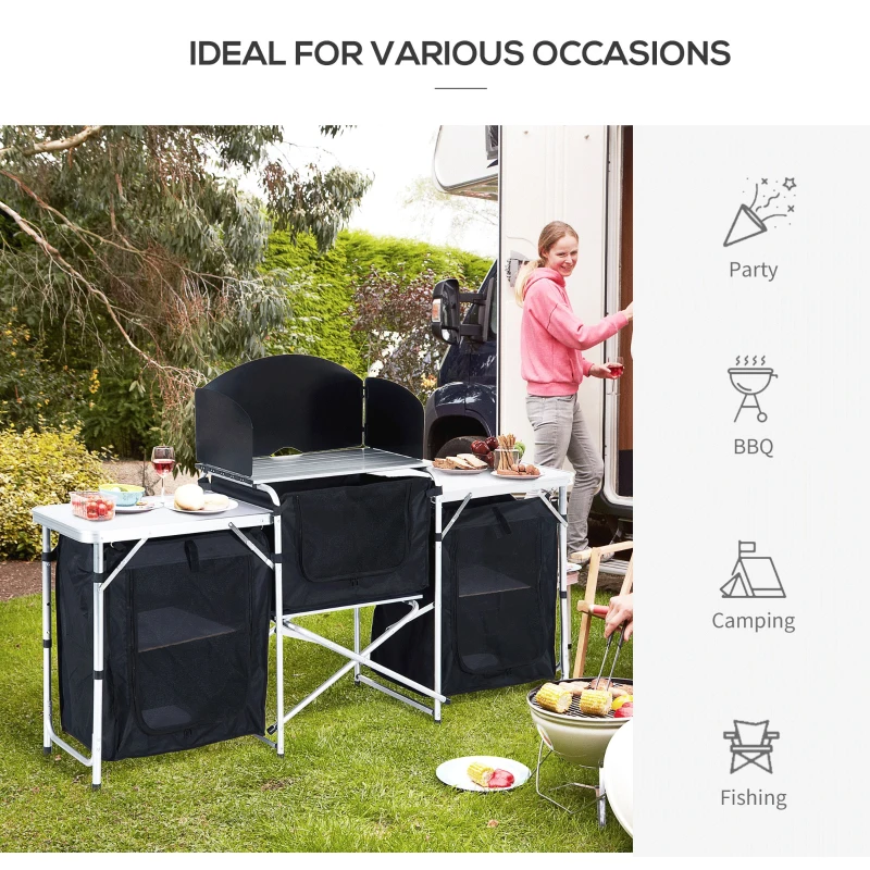 Outsunny Multi-Storage Portable Camping Kitchen, with Heat-Resistant Tabletops and Bag