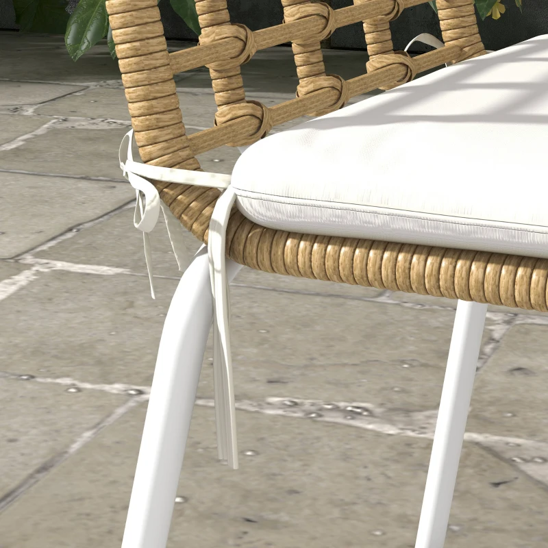 Outsunny Conjunto de Refeição de Vime Sintético Jogo de 7 Peças Inclui 6 Cadeiras Empilháveis com Almofadas e Mesa de Vidro Natural