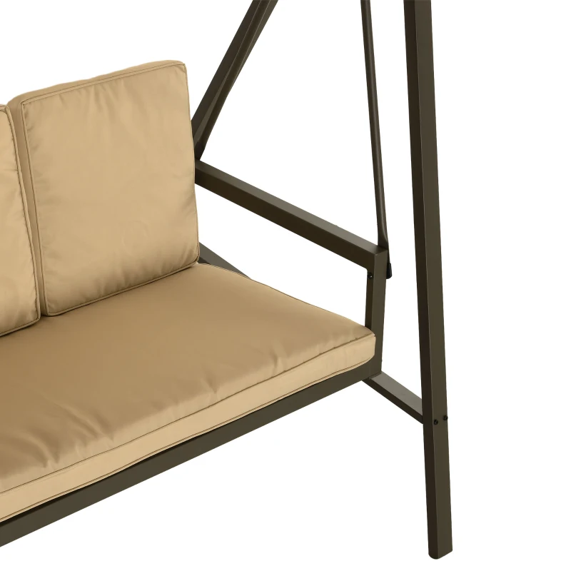 Outsunny Baloiço de Jardim de 3 Lugares com Toldo Ajustável Almofadas Removíveis e Estrutura de Aço 200x125x175 cm Bege