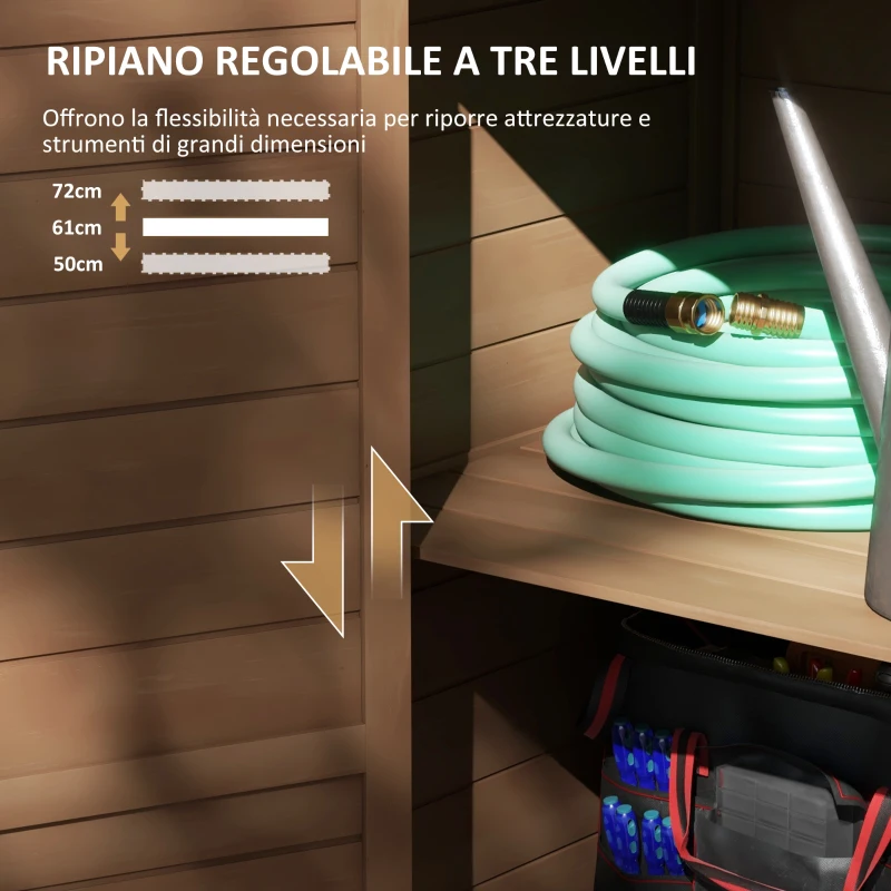 Outsunny Armadio da Giardino in Legno con Ripiano Regolabile e Catenaccio, 75x56x117cm, Marrone