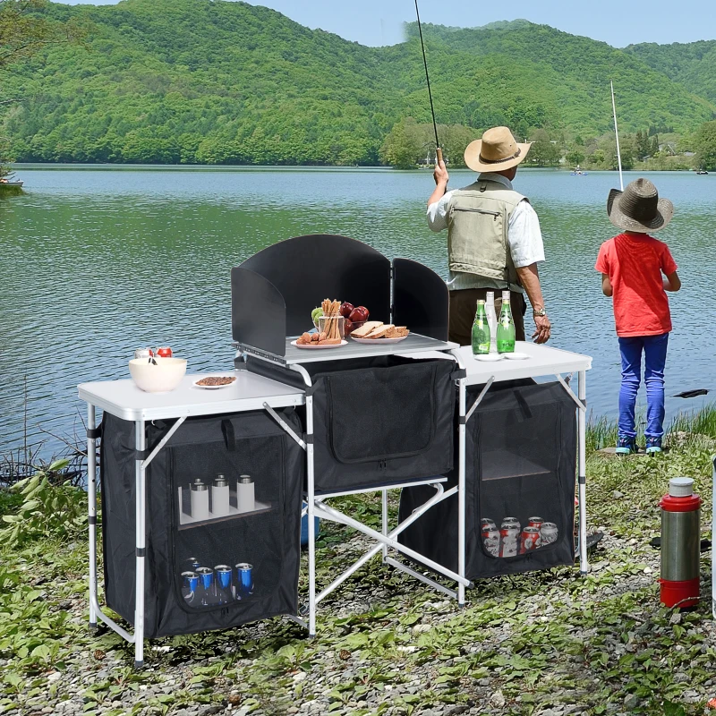 Outsunny Multi-Storage Portable Camping Kitchen, with Heat-Resistant Tabletops and Bag