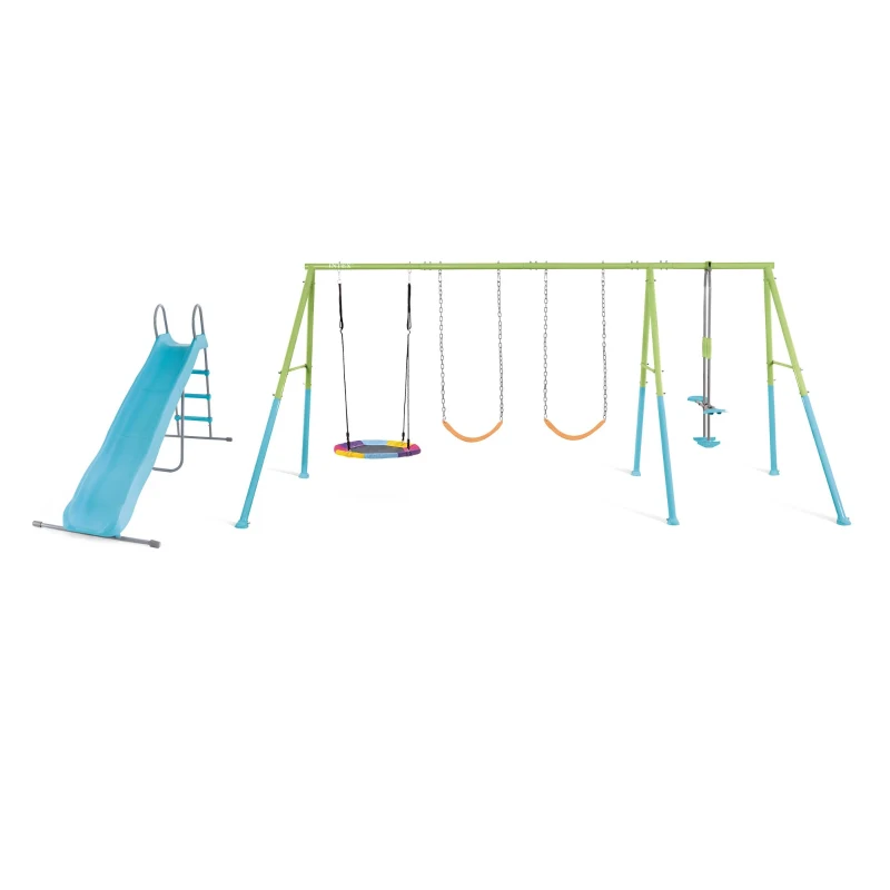 INTEX 44151 - Altalena Verde E Blu Cm 467X244X201, 5 Componenti (Scivolo, Dondolo Ottagonale, 2 Altalene, Dondolo Con Poggia Piedi)