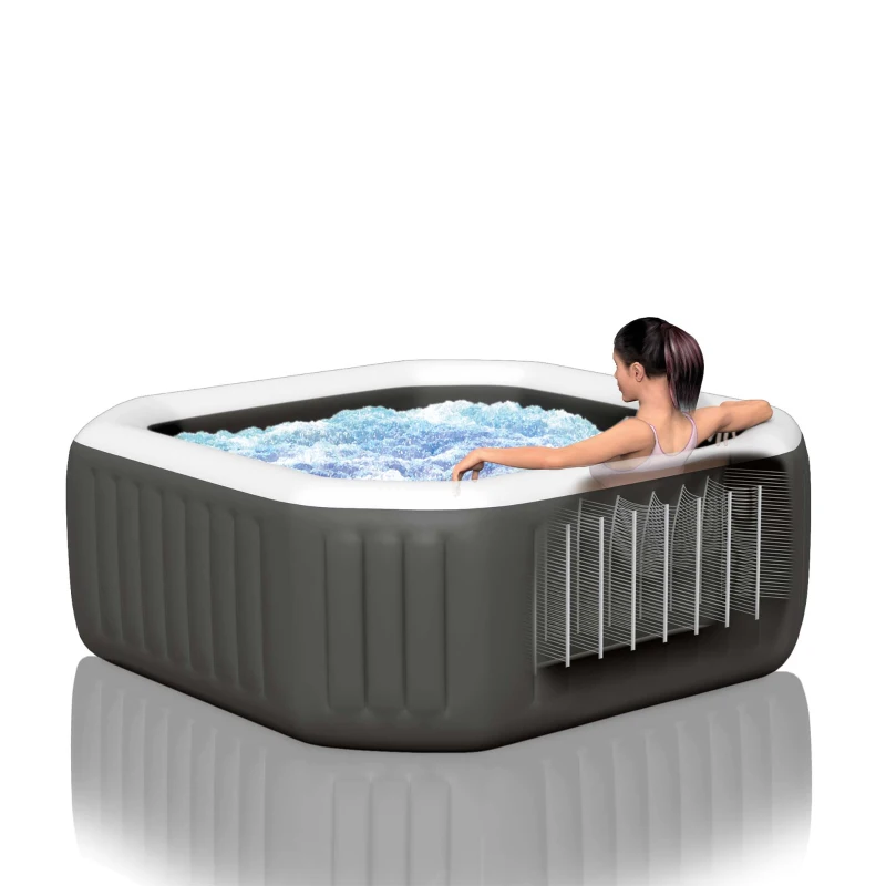 INTEX 28434EX - Spa Bubble Ottagonale Cm 180X71, 4 Posti, Con Pompa, Riscaldatore, Sistema Di Purificazione Acqua, 120 Getti, Telo Base, Telo Copertura, Dispenser Di Cloro