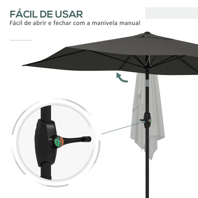 Outsunny Chapéu de Sol de Jardim 300x200x248 cm Proteção UV50+ Inclinável com Teto de Ventilação e Manivela para Terraço Cinza Escuro