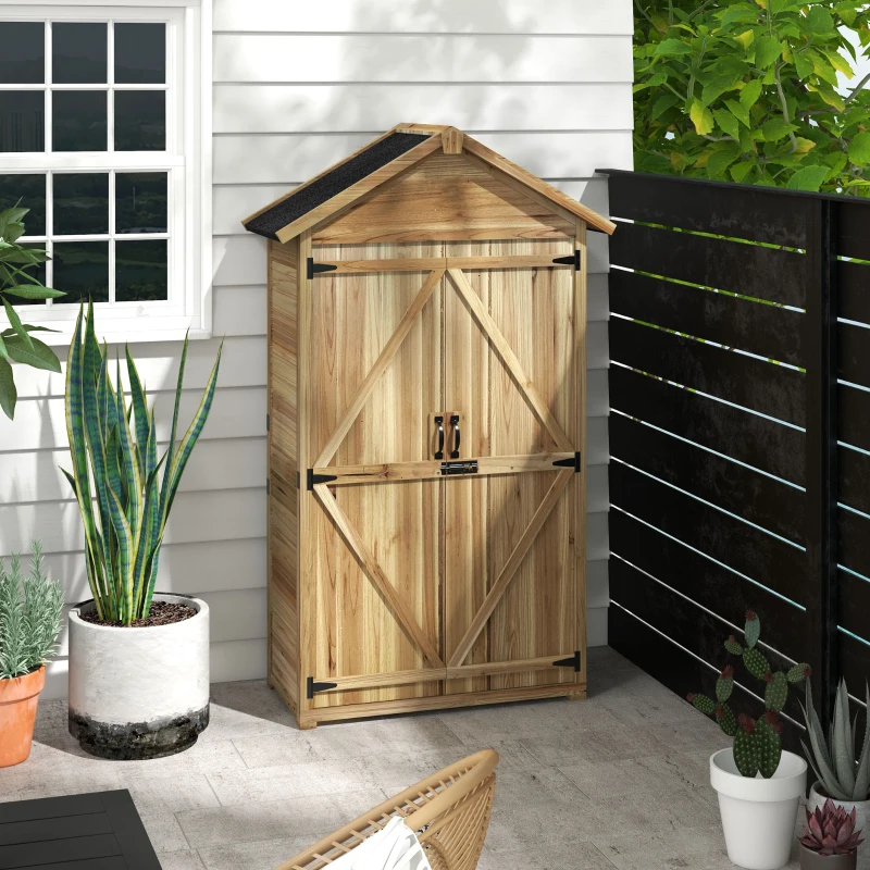 Outsunny Tuinhuis Tuinschuur Tuinkast, weerbestendig, vintage design, 102 cm x 54 cm x 177 cm, Natuur(m-2)