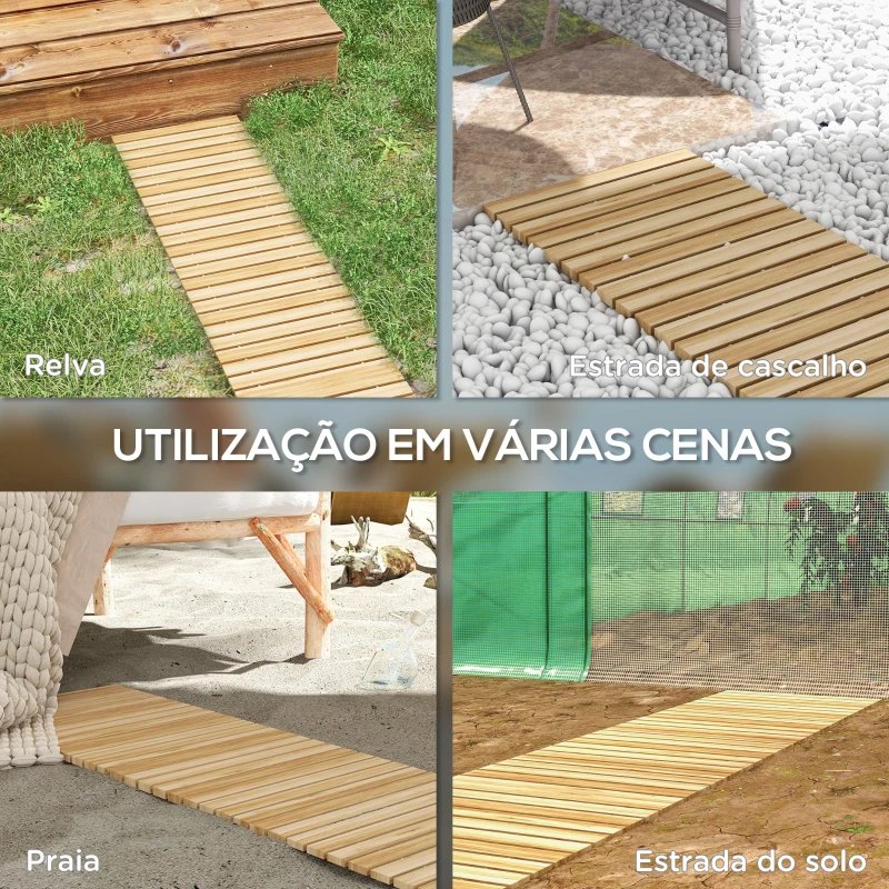 Outsunny Estrado de Ripas de Madeira Enrolável 120x38 cm Resistente às Intempéries Decoração de Jardim para Praia Festa Natural