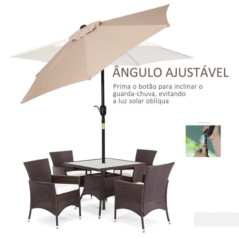Outsunny Chapéu de Sol de Jardim Ø230x216 cm com Teto Ajustável Abertura Manual Impermeável para Terraço Pátio Piscina Praia Caqui