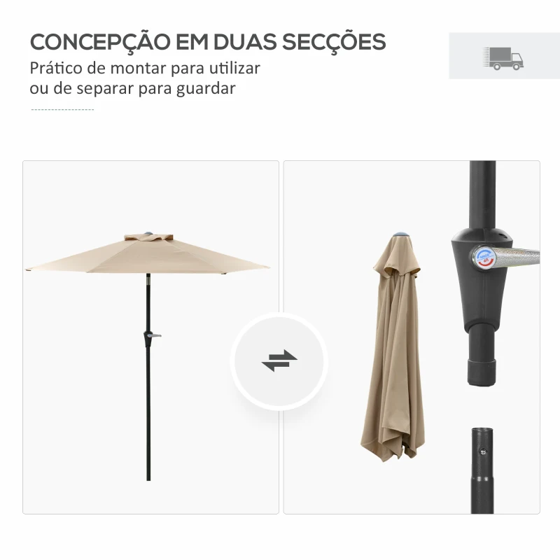 Outsunny Chapéu de Sol de Jardim Ø230x216 cm com Teto Ajustável Abertura Manual Impermeável para Terraço Pátio Piscina Praia Caqui
