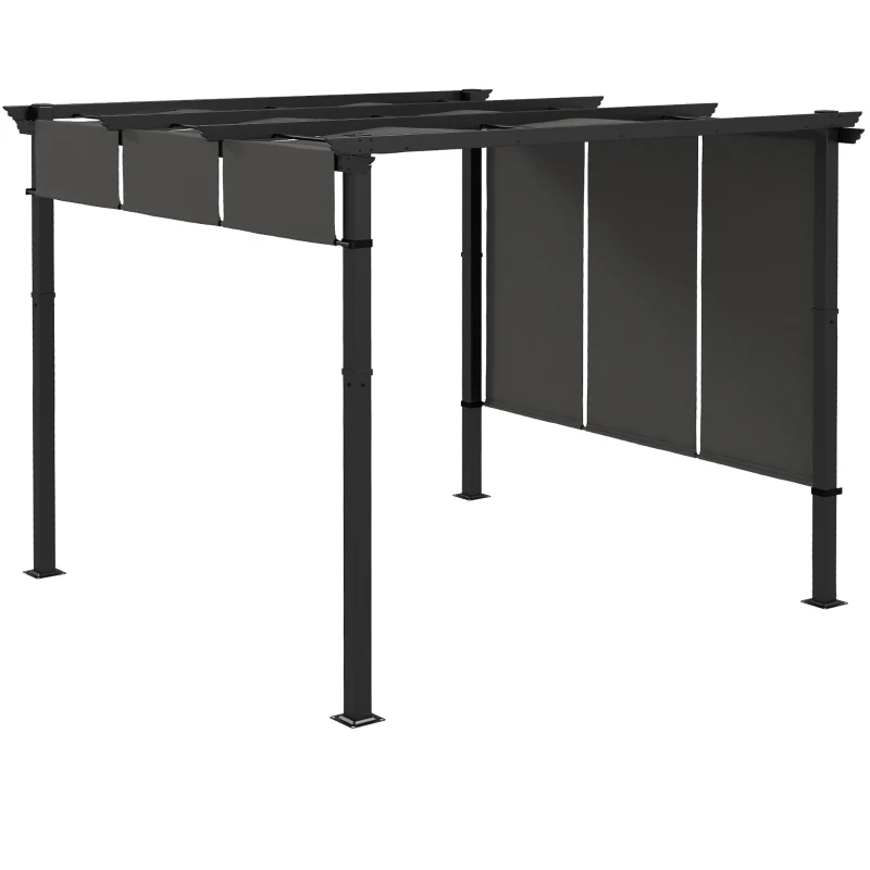 Outsunny Pérgola de Jardim 3x3 m com Teto Retrátil Estrutura de Aço Impermeável e Anti-UV para Terraço Pátio Cinza Escuro
