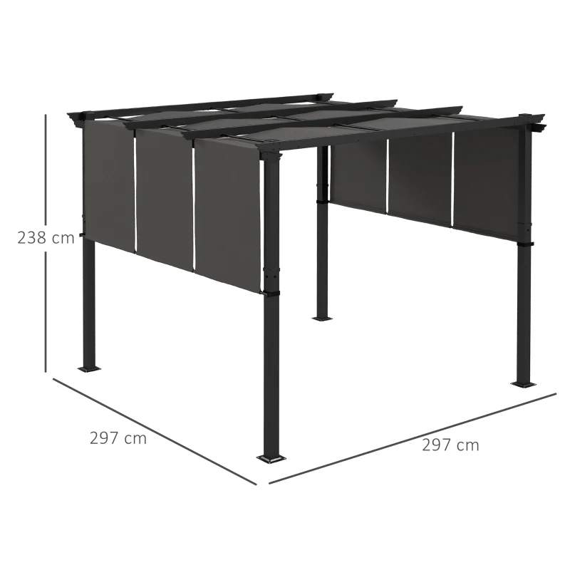 Outsunny Pérgola de Jardim 3x3 m com Teto Retrátil Estrutura de Aço Impermeável e Anti-UV para Terraço Pátio Cinza Escuro