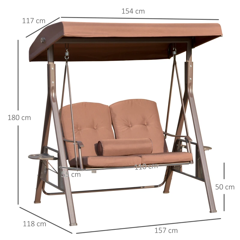 Outsunny Leagan 2 Persoane – Acoperis Reglabil, Perne & Tava Exterior