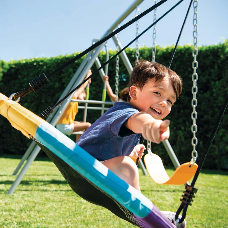 INTEX 44152 - Altalena Grigia Cm 467X244X201, 5 Componenti (Scivolo, Dondolo Ottagonale, 2 Altalene, Dondolo Con Poggia Piedi)