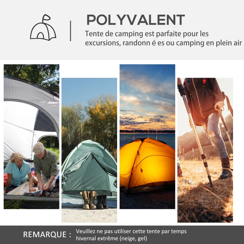 Outsunny Tente de camping dôme familiale pour 6-8 personnes avec 4 portes en filet zippées, tissu Oxford crochet pour lampe