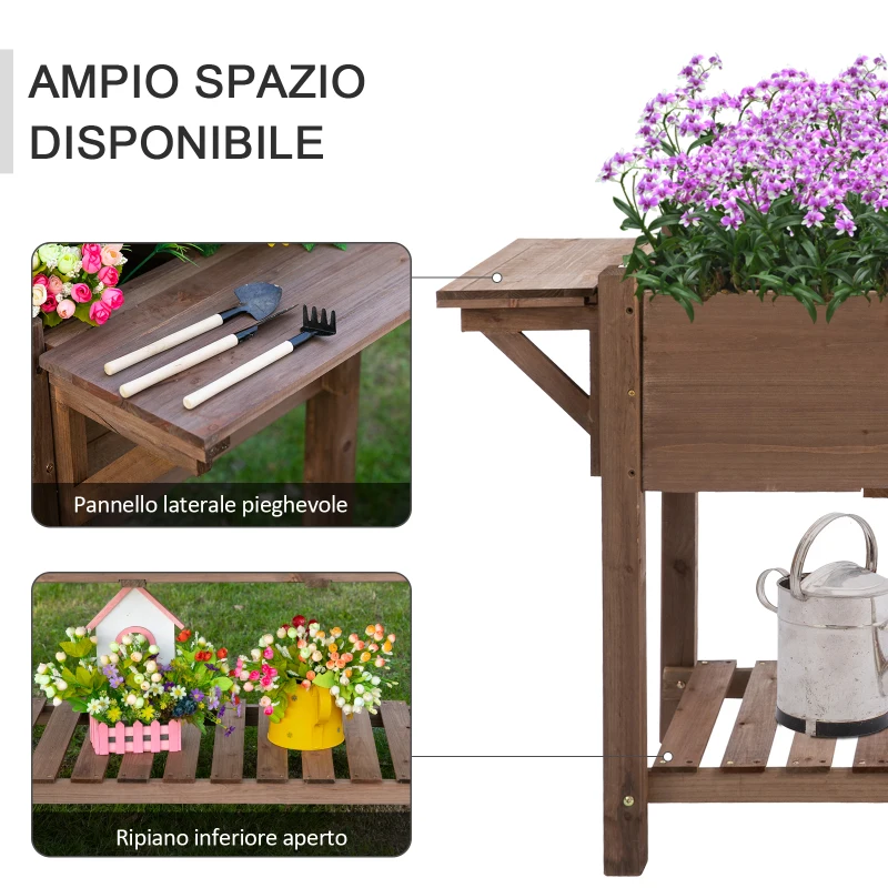 Outsunny Letto per Orto Rialzato in Legno con Ripiano Pieghevole e Mensola Inferiore, 123x54x80cm