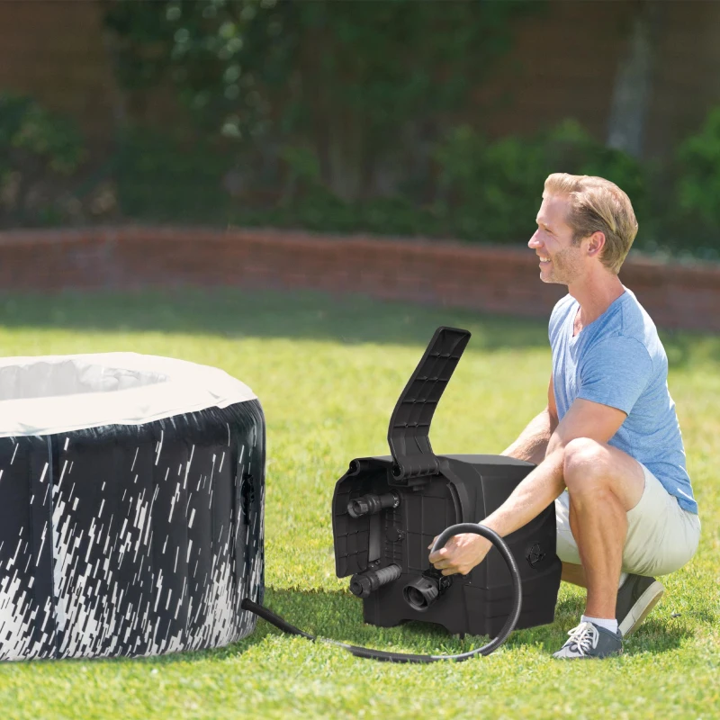 INTEX 28494EX - Bubble Glow Deluxe Cm 196X71 4 Posti Con Pompa, Riscaldatore, Sistema Di Purificazione Acqua, Telo Base, Telo Copertura, 2 Poggia Testa, Led Multi-Color