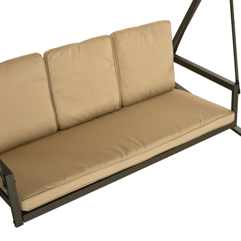 Outsunny Baloiço de Jardim de 3 Lugares com Toldo Ajustável Almofadas Removíveis e Estrutura de Aço 200x125x175 cm Bege