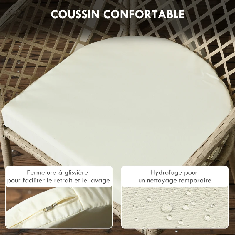 Outsunny Ensemble salle à manger de jardin 5 pièces 4 chaises et 1 table carrée, métal et corde tressée en résine effet rotin