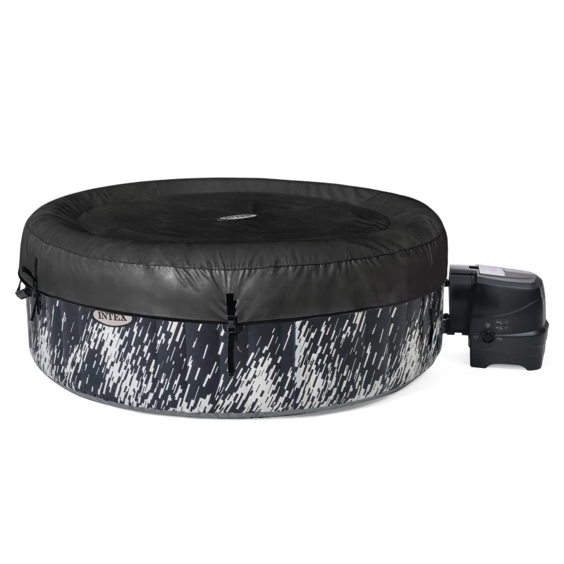 INTEX 28494EX - Bubble Glow Deluxe Cm 196X71 4 Posti Con Pompa, Riscaldatore, Sistema Di Purificazione Acqua, Telo Base, Telo Copertura, 2 Poggia Testa, Led Multi-Color