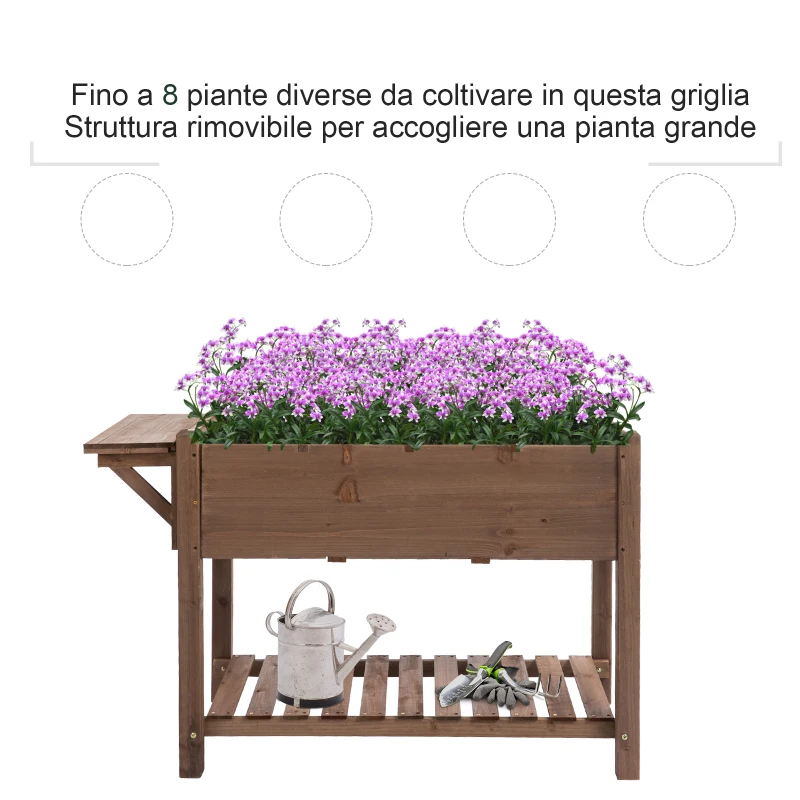 Outsunny Letto per Orto Rialzato in Legno con Ripiano Pieghevole e Mensola Inferiore, 123x54x80cm