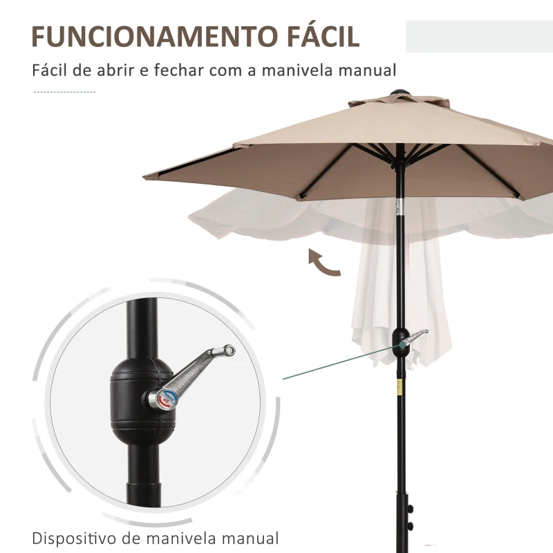 Outsunny Chapéu de Sol de Jardim Ø230x216 cm com Teto Ajustável Abertura Manual Impermeável para Terraço Pátio Piscina Praia Caqui