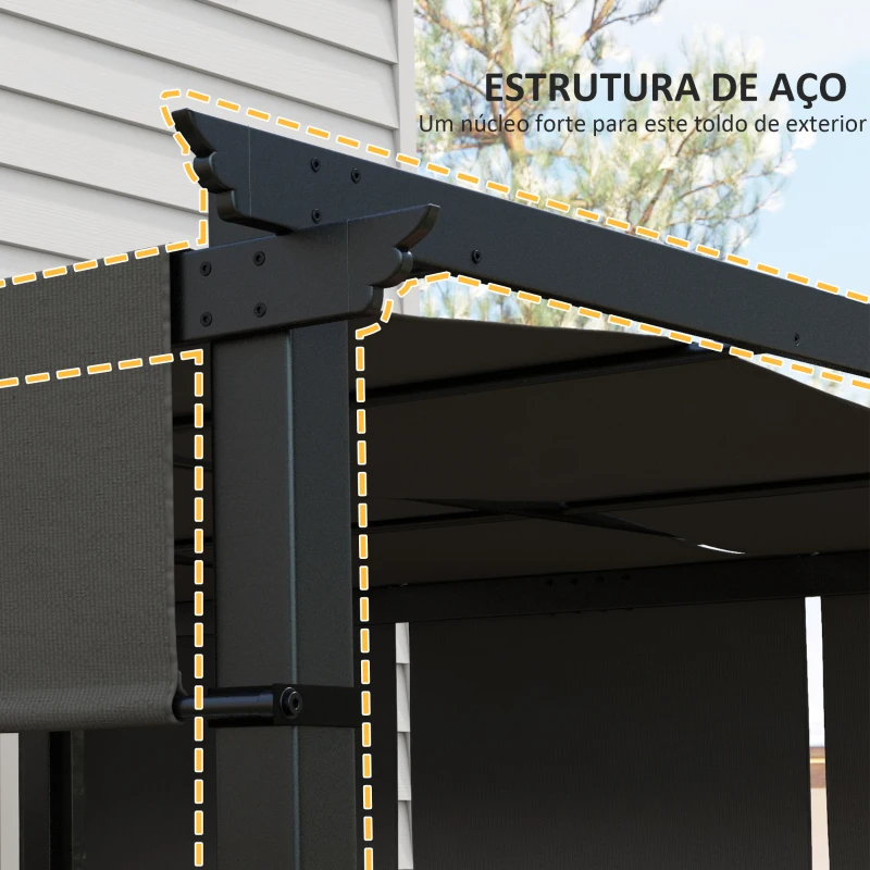 Outsunny Pérgola de Jardim 3x3 m com Teto Retrátil Estrutura de Aço Impermeável e Anti-UV para Terraço Pátio Cinza Escuro