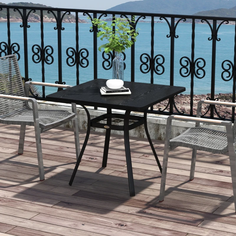 Outsunny Four-Seater Steel Garden Table, with Φ40mm Parasol Hole - Black
