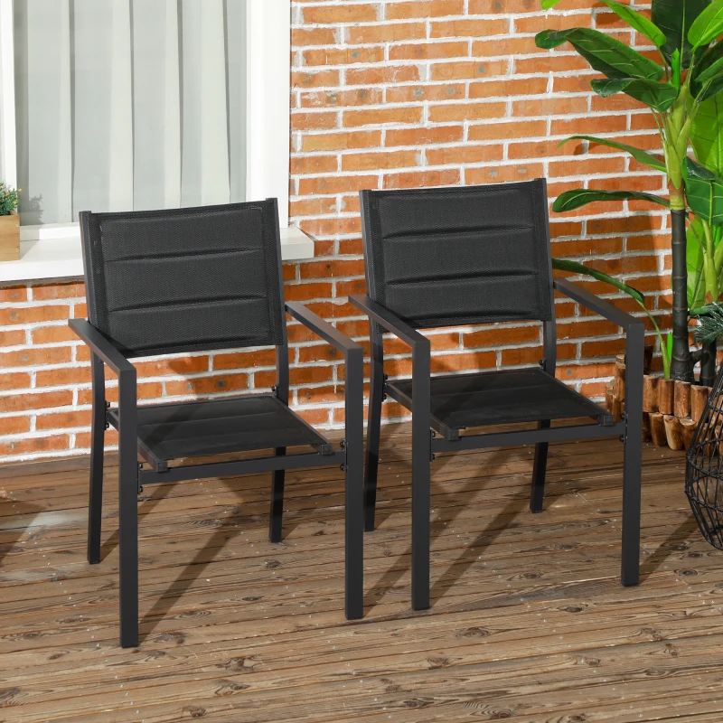 Outsunny Set of Two Aluminium Stacking Garden Chairs - Black
