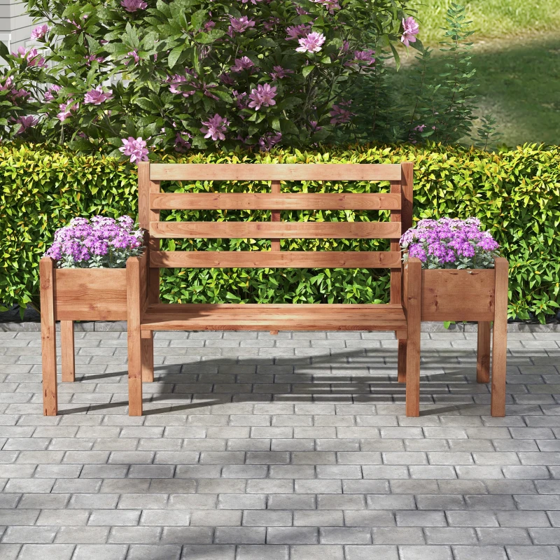 Outsunny Tuinbank, 2-Zits Bank, inclusief plantenbakken, hout, 184 cm x 59 cm x 95 cm, Bruin