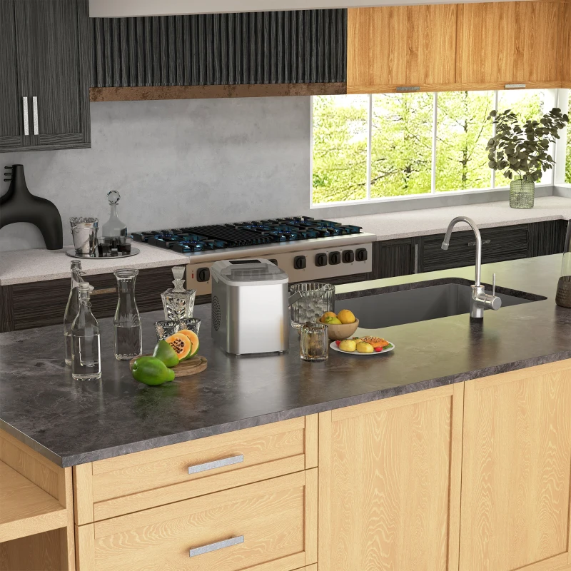 HOMCOM Maszyna do Lodu, Producent Lodu, 12 kg/Dzień, 9 Kostek w 6-13 Min, 30,3 x 22,8 x 29 cm, Biały