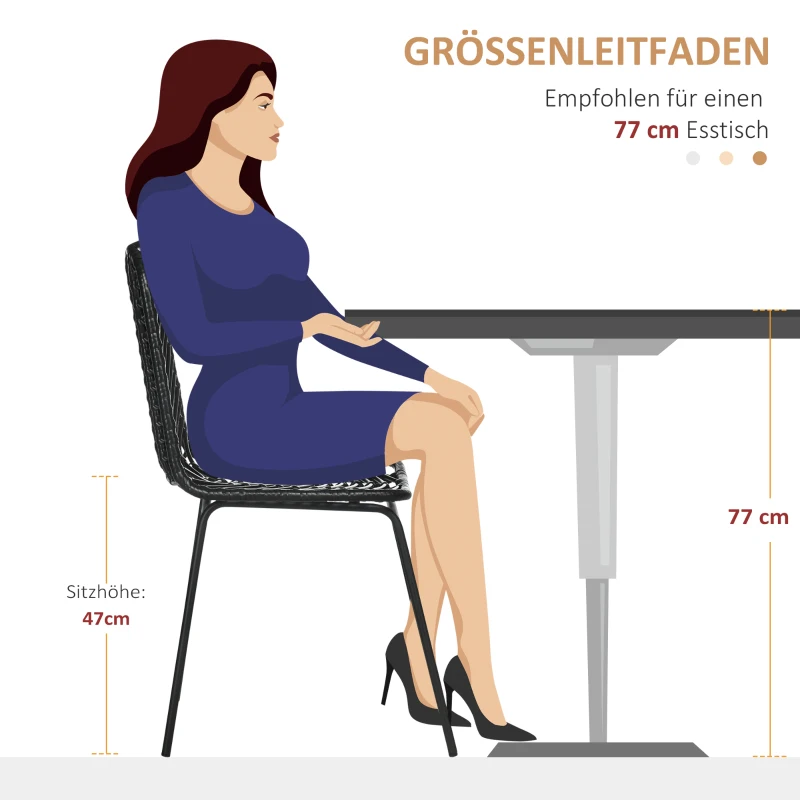 HOMCOM Zestaw 2 krzeseł do jadalni krzesła akcentowe krzesła kuchenne, styl boho, rattan, 44 cm x 58 cm x 85 cm, Czarny