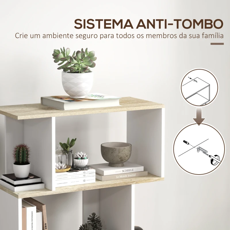 HOMCOM Estante para Livros Estilo Nórdico Estante com 5 Prateleiras Anti-Tombo Carga 25 kg 70x29,5x163 cm Branco e Madeira