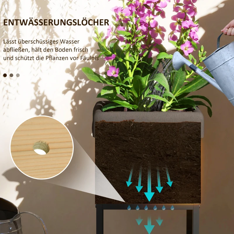 Outsunny Hochbeet Pflanzkasten, Industriedesign, weerbestendig, Vliesvoering, 22 x 22 x 54 cm, Natuur + Zwart