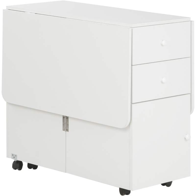 Tavolo Cucina Pieghevole HOMCOM - Con 2 Cassetti E Armadietto, 120x60cm, Bianco - Foto 11