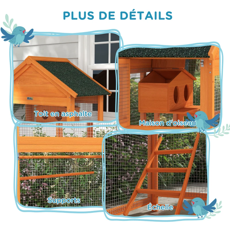 PawHut Cage à oiseaux en bois cage perroquet aire de jeux toit asphalte imperméable 92 x 52 x 171 cm orange