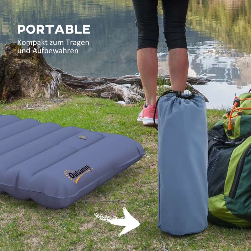 Outsunny Kampeermat Campingmat, Opblaasbaar Luchtbed met Voetpomp, Draagvermogen tot 80 kg, Blauw