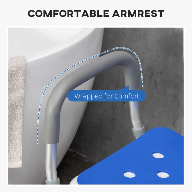 HOMCOM EVA Padded Shower Chair for the Elderly and Disabled, Height Adjustable Shower Stool with Back and Arms, 4 Suction Foot Pads, Blue(m-5)