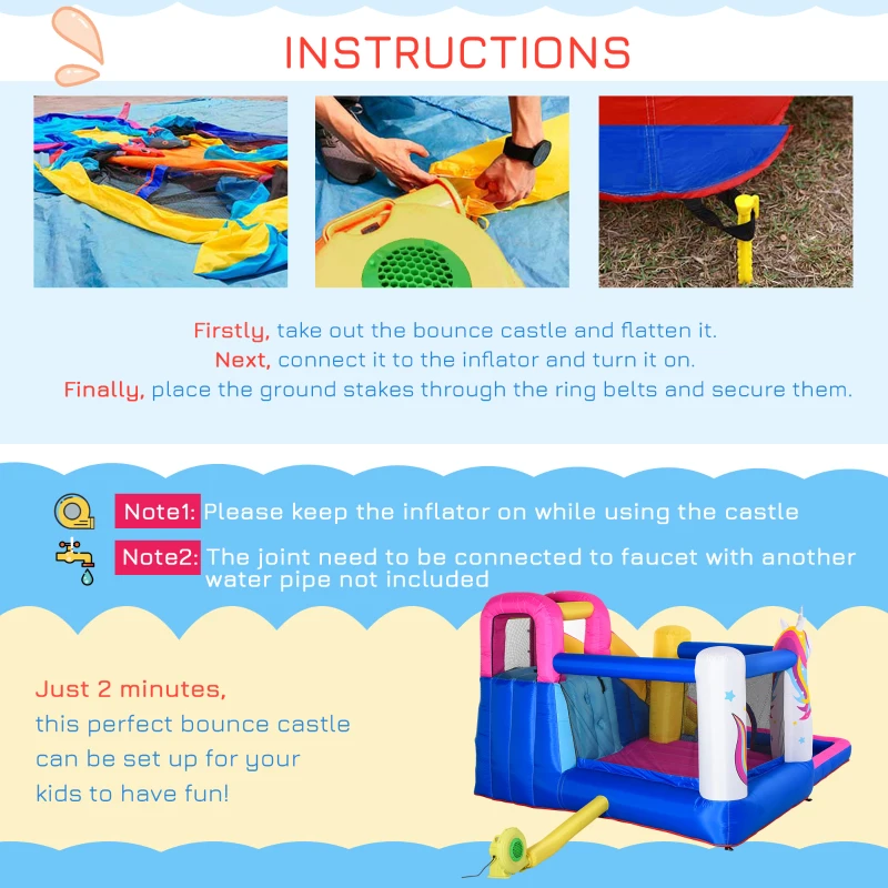 Outsunny 5 in 1 Bouncy Castle, with Blower, for Ages 3-8 Years - Multicoloured