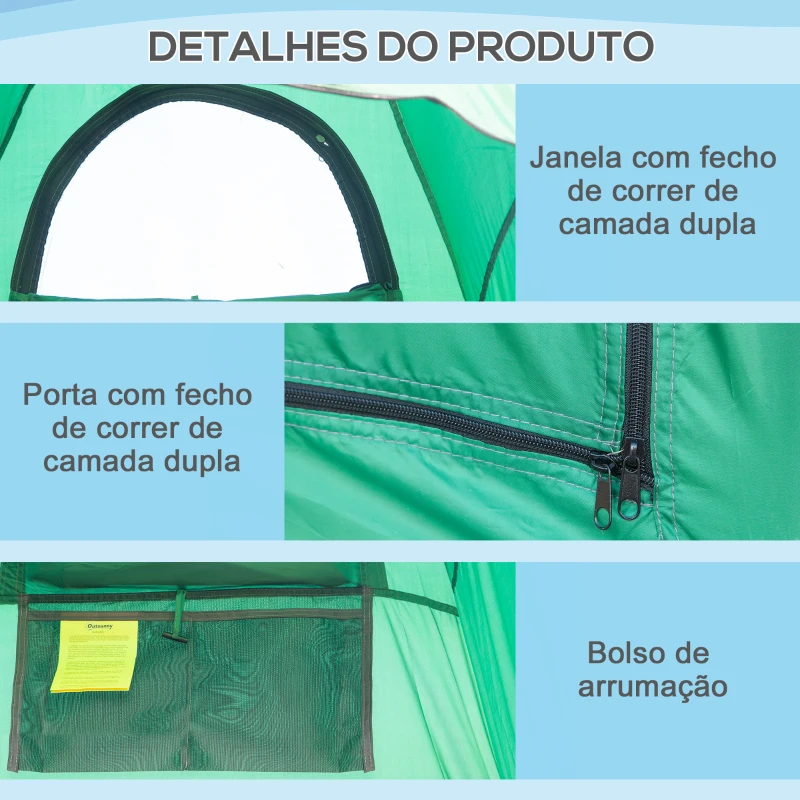Outsunny Tenda de Duche Portátil Tenda de Privacidade Emergente 122x122x213 cm UPF30+ Trocador para Campismo Sanita Verde
