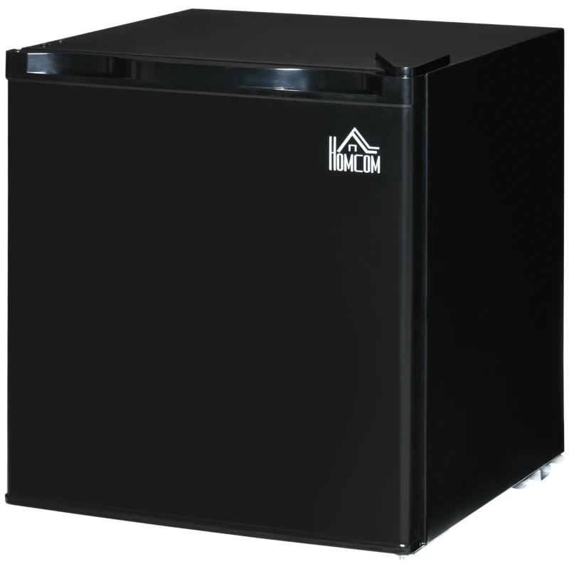 HOMCOM Nevera Eléctrica Pequeña 46L de Capacidad Mini Bar con Rejilla Ajustable Compartimento Congelador y Puerta Reversible Bajo Consumo 44,5x46,5x49,8 cm Negro