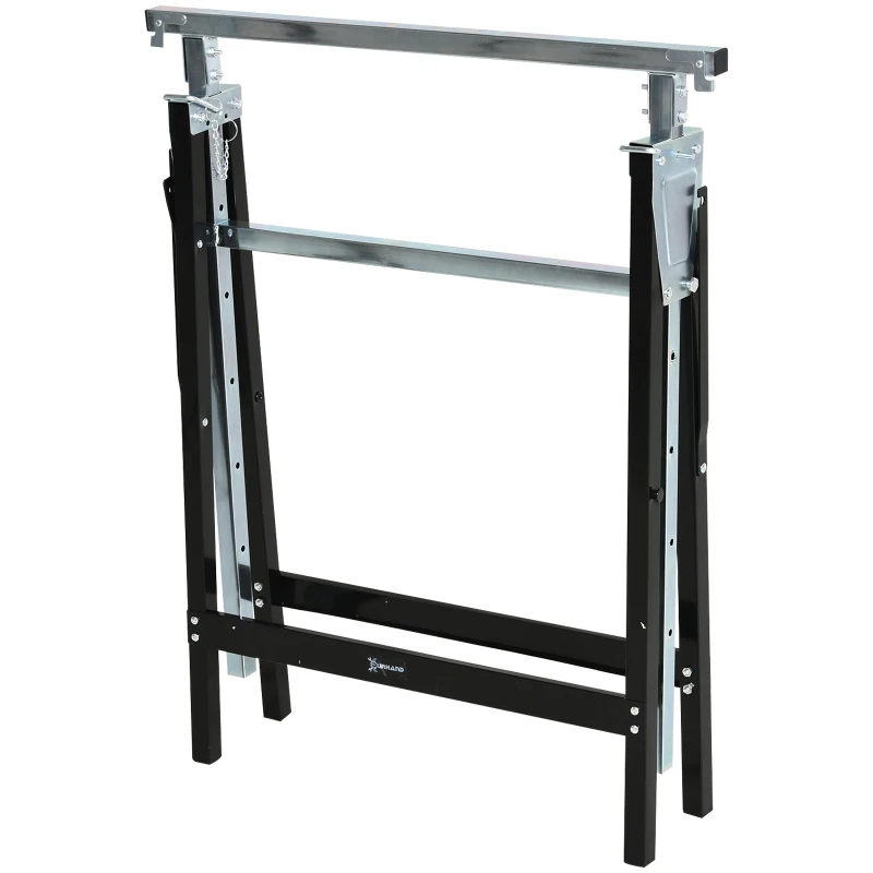 DURHAND zaagbok, werkbank, in hoogte verstelbaar, inklapbaar, metaal, zwart, 68 x 56 x 80-130 cm, belastbaarheid 200kg zaagbok werkbank in hoogte verstelbaar inklapbaar metaal zwart belastbaar | Aosom.de