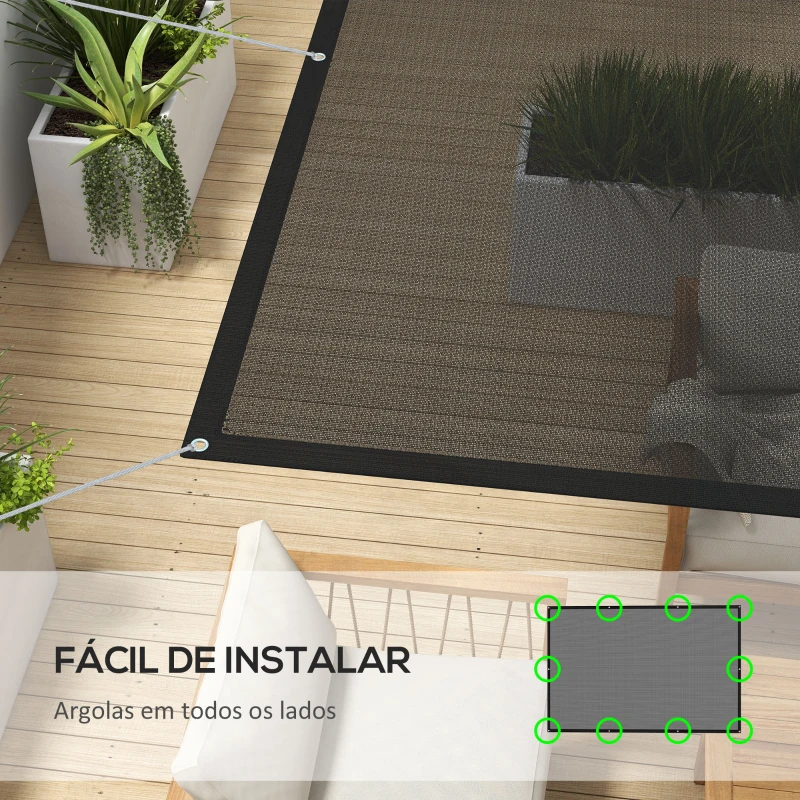 Outsunny Vela de Sombra Retangular 3x2 m Toldo Vela para Jardim Proteção Solar 65% Transpirável e Anticongelante para Pátio Preto
