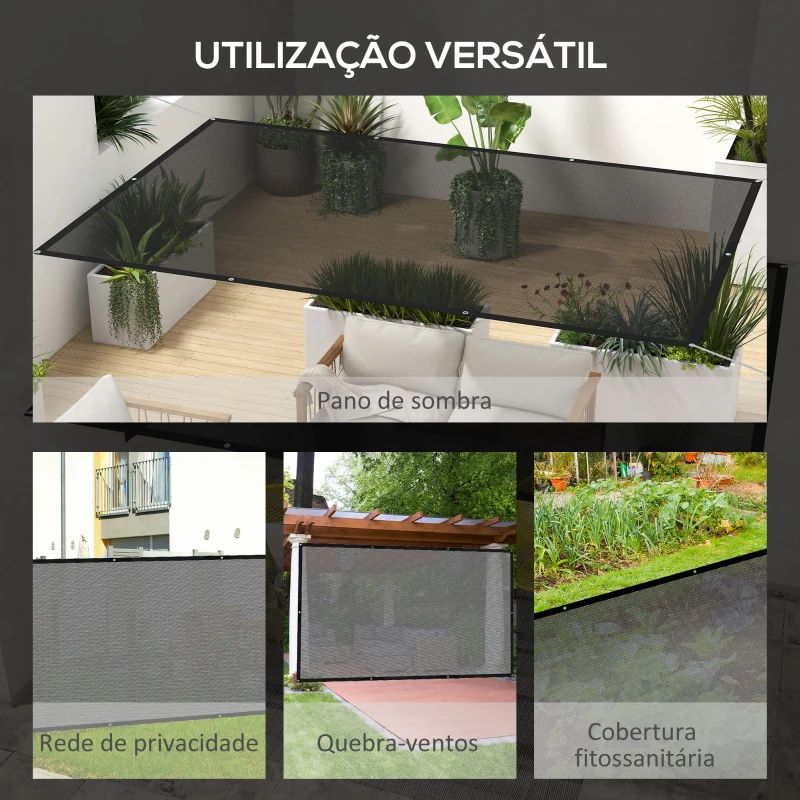 Outsunny Vela de Sombra Retangular 3x2 m Toldo Vela para Jardim Proteção Solar 65% Transpirável e Anticongelante para Pátio Preto